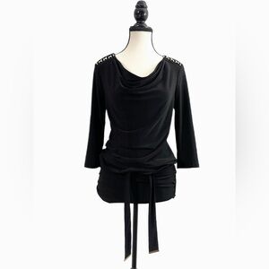 White House Black Market Black Tie Front 3/4 Sleeve Blouse - NWT!